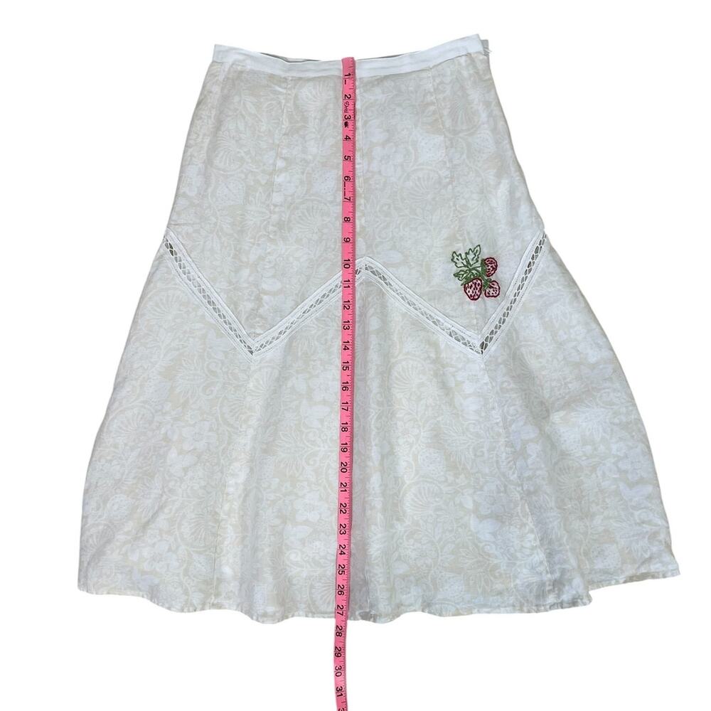 VTG 90s 100% Cotton Floral Strawberry A-Line Skirt 4P Cottage Boho Whimsy Y2K - Picture 12 of 14